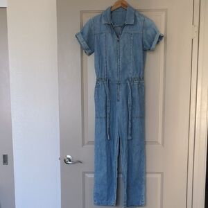 Denim Jumpsuit with Short Sleeves